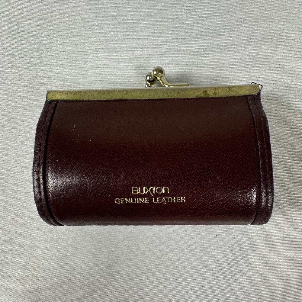 Vintage Buxton Genuine Leather Oxblood Kiss Lock Coin Purse - Picture 3 of 8